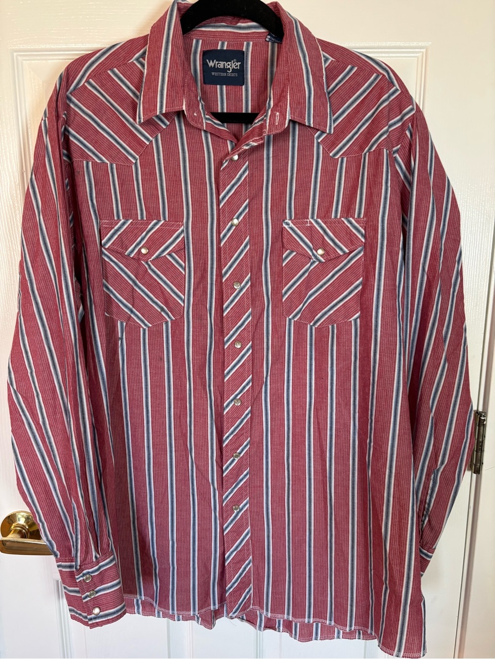 Wrangler Western Red, White & Blue Striped Western Pearl SnapButton-Down Shirt